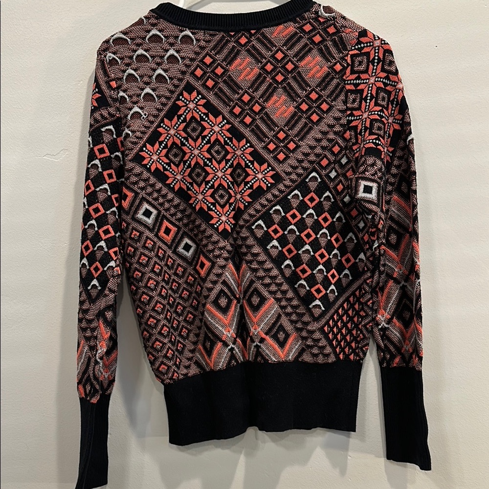 Anthropologie Charlie & Robin Geometric Crew Neck Sweater Black Red Large - Picture 10 of 13